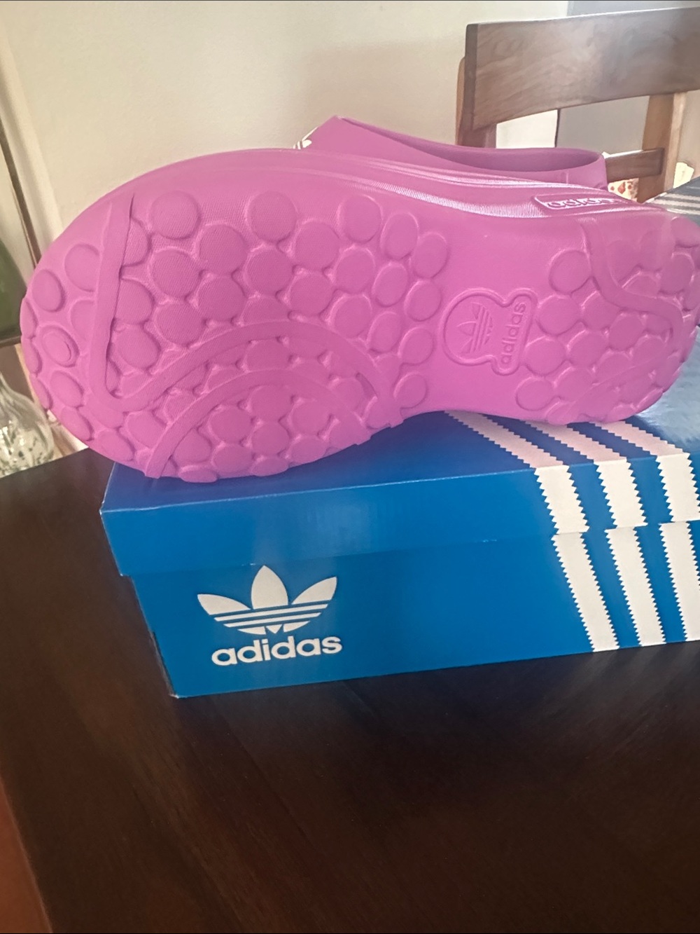 ADIFOM STAN adidas Purple Foam Slip-On Mule Clogs with White Trefoil - Picture 3 of 7